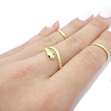 Black Eyes 14k Gold Snake Ring - Hawoody