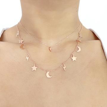 Moon Star Lightning Bolt Charms Necklace - Hawoody