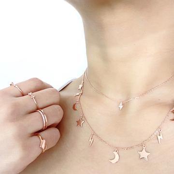 Moon Star Lightning Bolt Charms Necklace - Hawoody